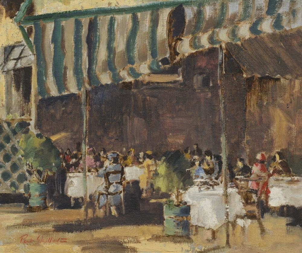 Artwork by Pat Skilleter, Cafe Scene, Made of Oil