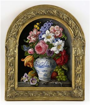 Flowers in a blue and white jug - Barbara Valentine