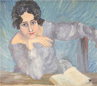 GASPARO Roger (20th century) The reader Gouache on canvas Signed lower left and dated 3/17 (not mounted on stretcher - Roger Gasparo