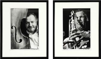 Two b/w portrait photographs of jazz musicians Dexter Gordon and Niels-Henning Ørsted Pedersen - Gorm Valentin