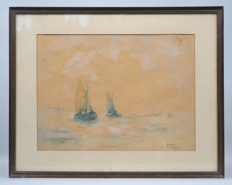 Artwork by Constant van der Velde, Sailing boats, Made of Watercolor