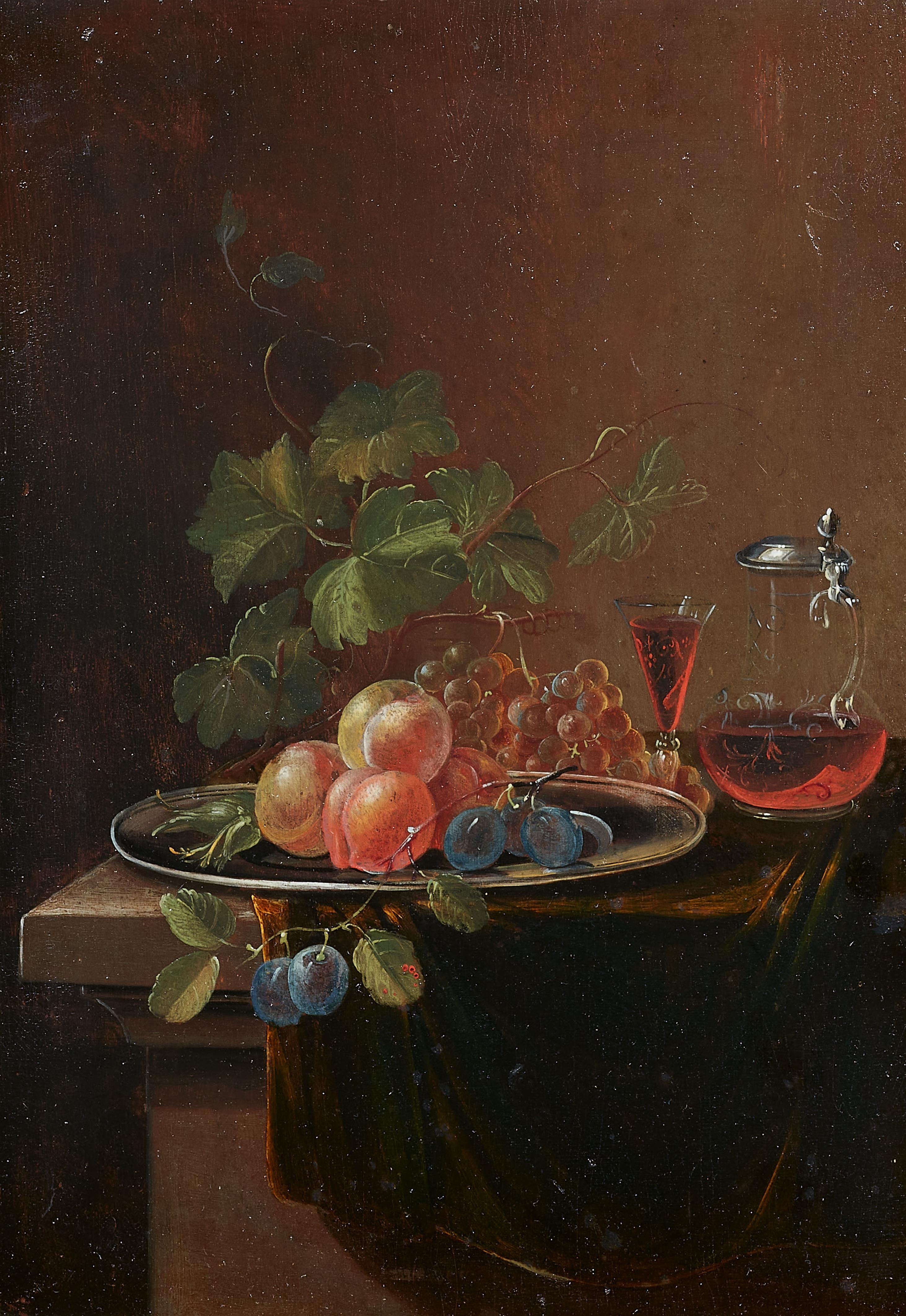 Artwork by German School, 18th Century, Pair of Still lifes with Fruit and Wine, Made of Oil on panel