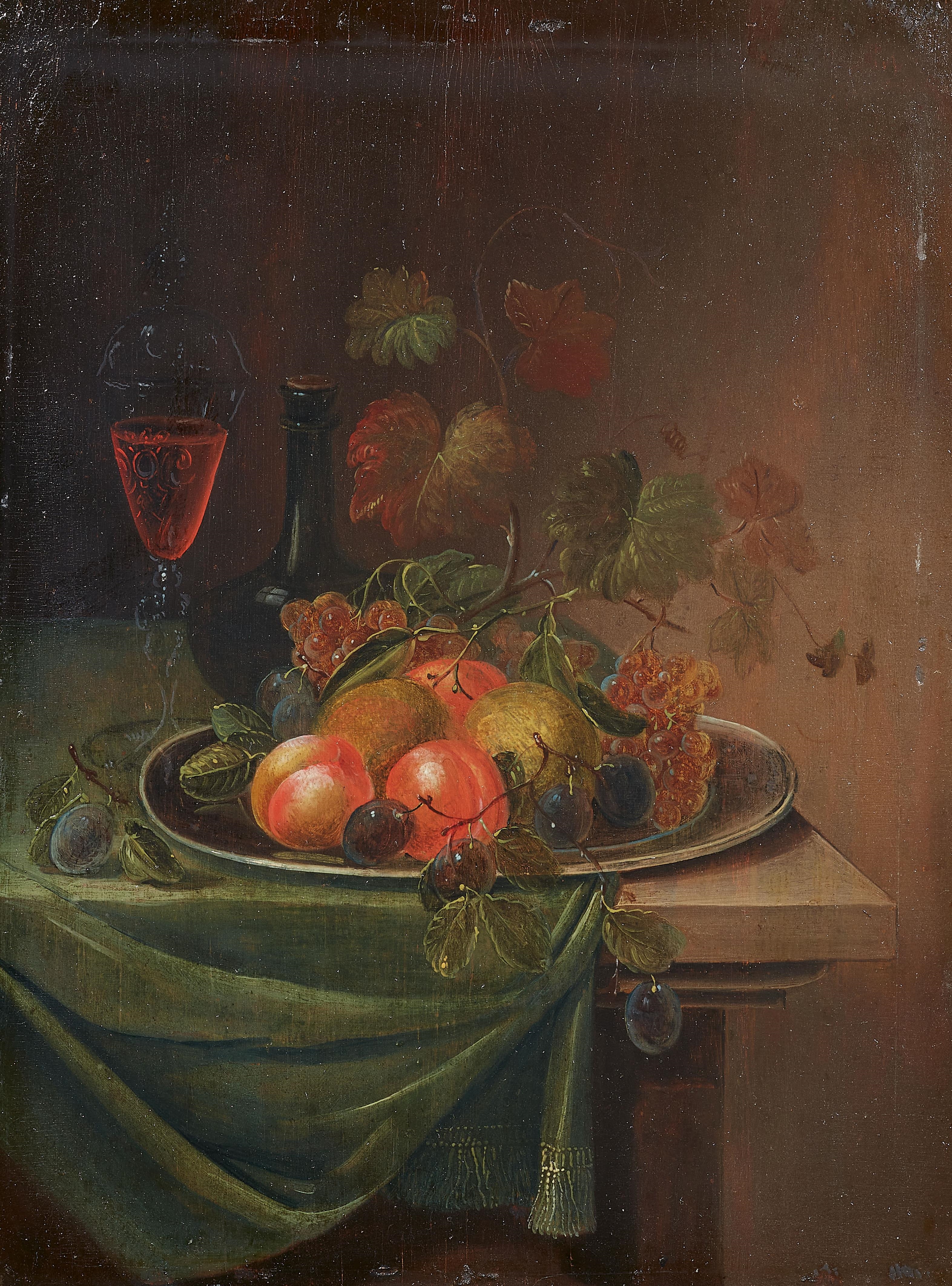 Artwork by German School, 18th Century, Pair of Still lifes with Fruit and Wine, Made of Oil on panel