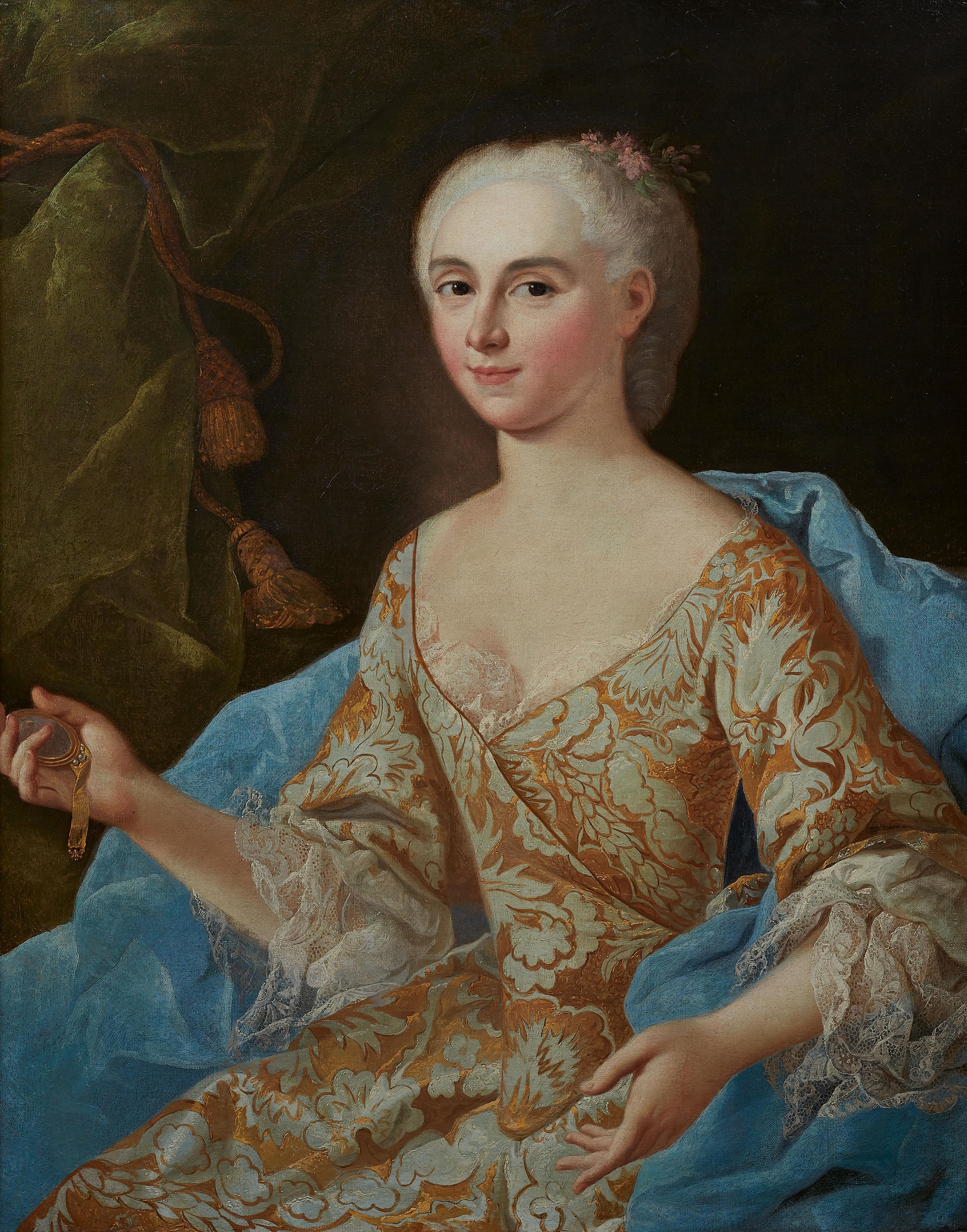 Artwork by German School, 18th Century, 18th century - Portrait of a Young Woman with a Medallion, Made of oil on canvas (relined