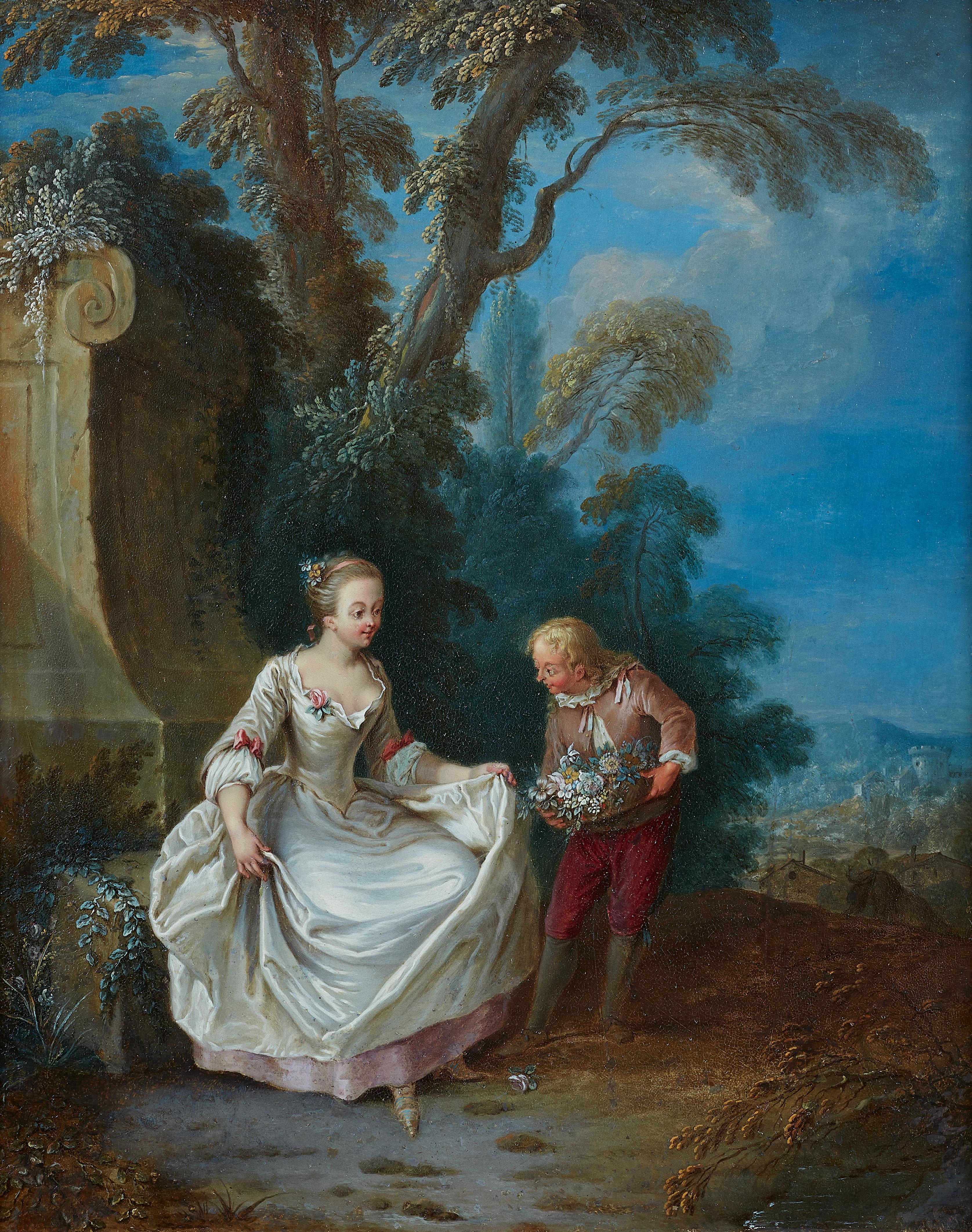 Artwork by German School, 18th Century, A Gallant Scene in a Park, Made of Oil on copper