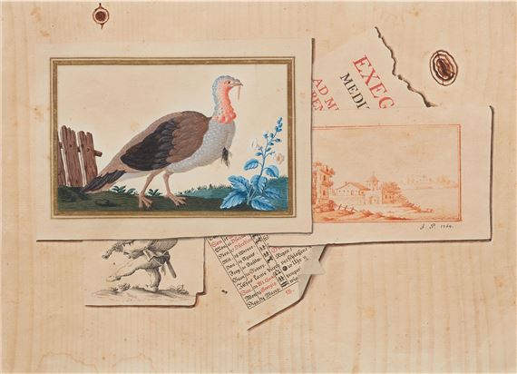Trompe-l'œil with Turkey Depiction, Callot's ‘Gobbo’, Calendar Page and a Red Chalk Drawing