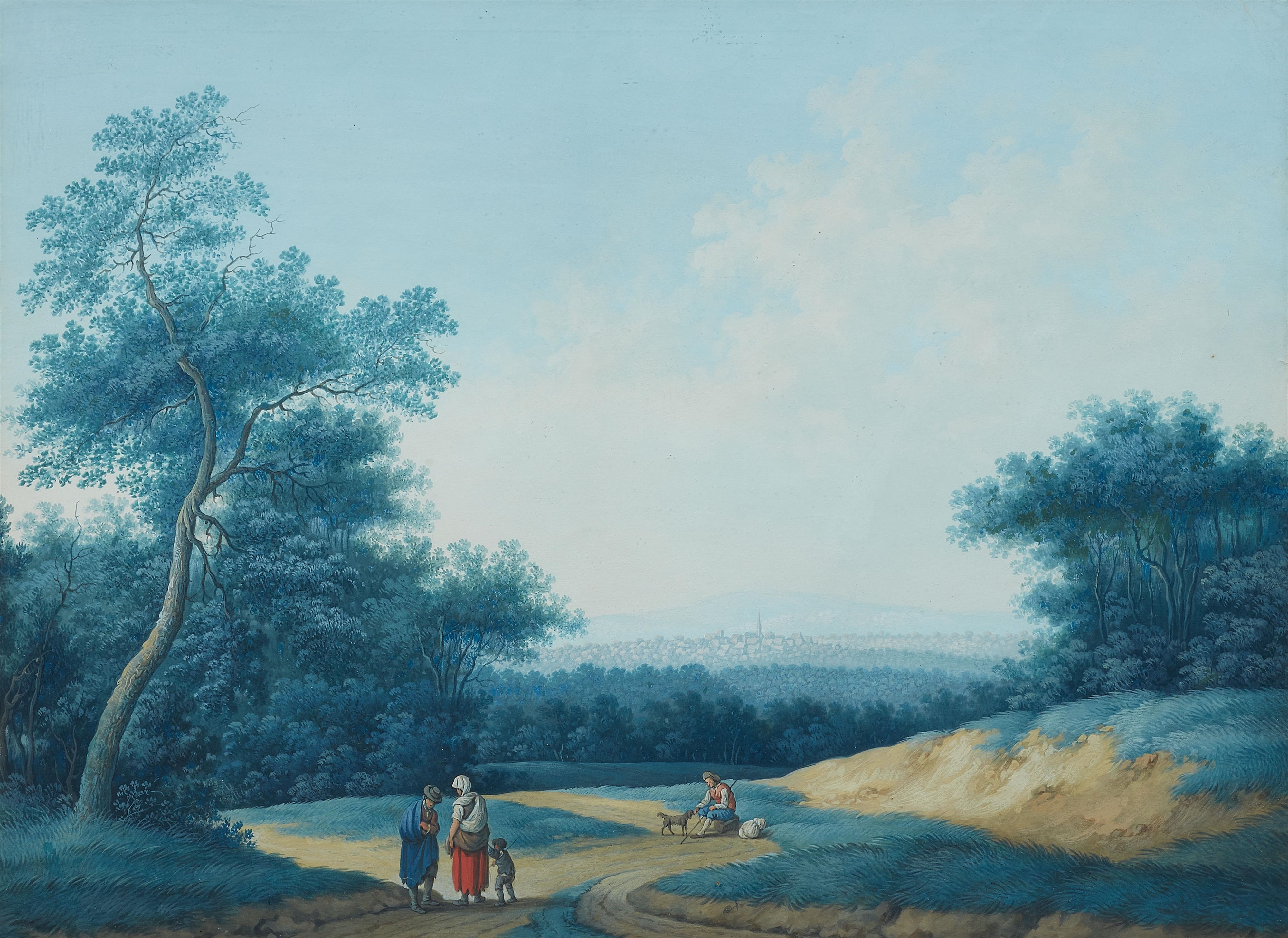 Artwork by German School, 18th Century, Two Landscapes with Staffage, Made of Gouache on paper