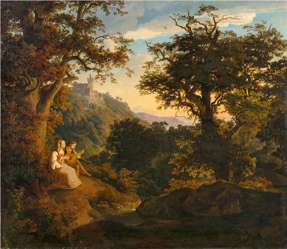 Carl Friedrich Lessing | Panoramic Landscape with Lautist and a Young ...