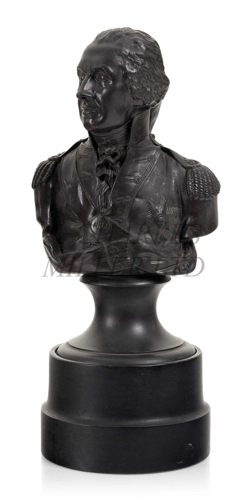 Artwork by Unknown , M]

A BLACK BASALT BUST OF NELSON BY WEDGWOOD AFTER SHOUT, CIRCA 1798, Made of BLACK BASALT