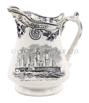 M]

A TRANSFER PRINTED CREAMWARE JUG WITH H.M.S. 'AGAMEMNON' AND 'THE GREAT EASTERN' / 'LEVIATHAN',19TH CENTURY - Memos Makris