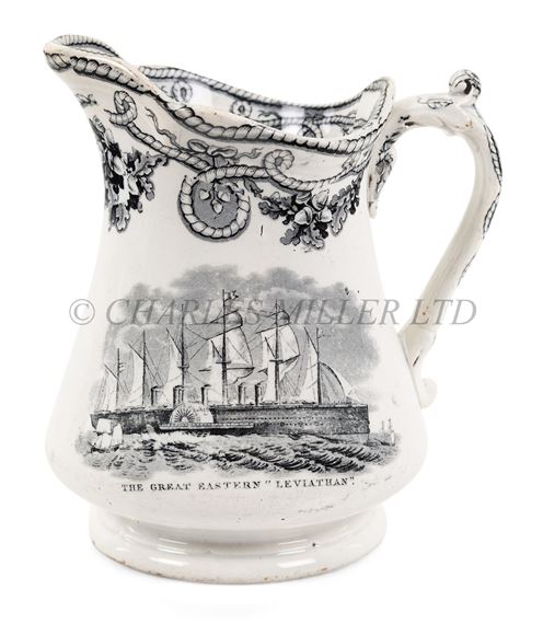 M]

A TRANSFER PRINTED CREAMWARE JUG WITH H.M.S. 'AGAMEMNON' AND 'THE GREAT EASTERN' / 'LEVIATHAN',19TH CENTURY - Memos Makris