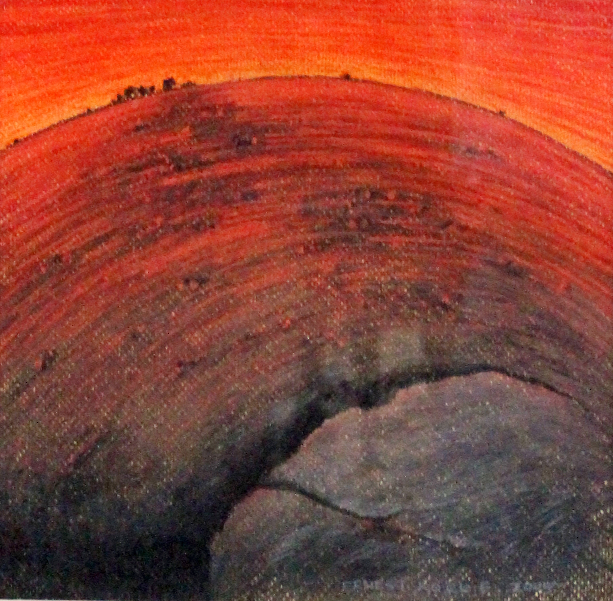 Artwork by Ernest Korkie, HILL AT SUN RISE, Made of mixed media on paper