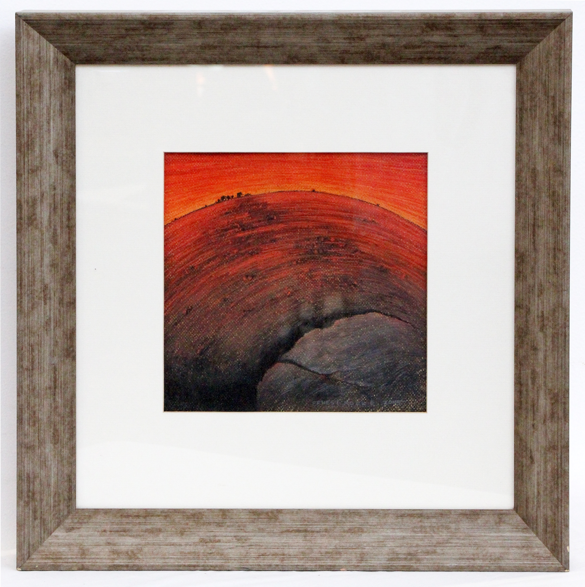 Artwork by Ernest Korkie, HILL AT SUN RISE, Made of mixed media on paper