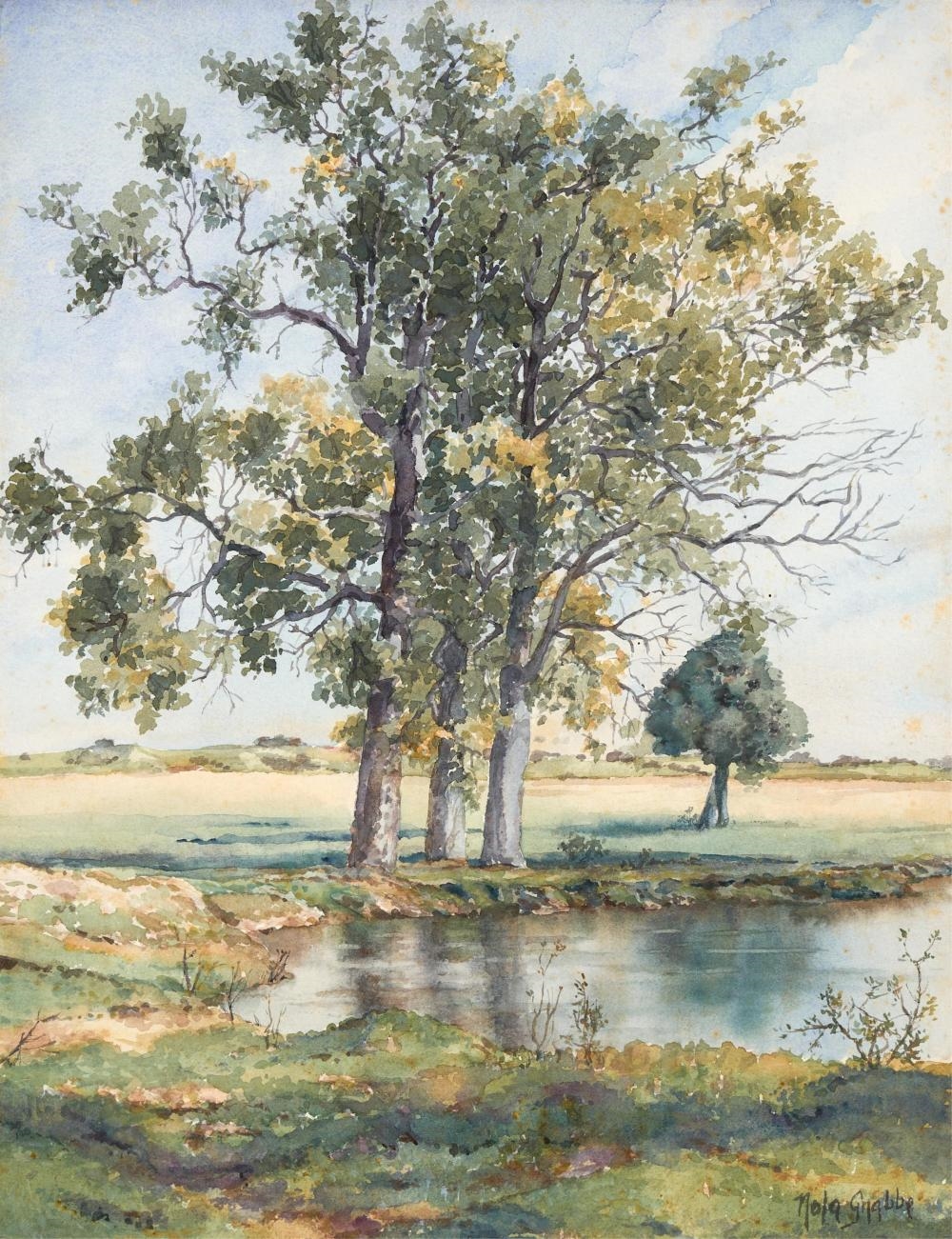 Artwork by Nola Grabble, By The Pond, Made of watercolour
signed lower right, watercolour