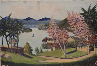 Chalet sur le lac", oil on canvas, sbd (we - Lot - Joe Beyly