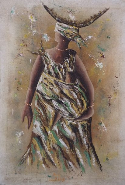 Artwork by Aziz, Woman and child", oil on canvas, sbm, Made of oil on canvas