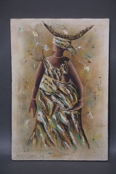 Artwork by Aziz, Woman and child", oil on canvas, sbm, Made of oil on canvas