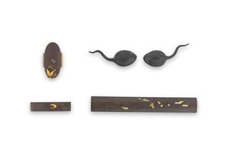 A pair of menuki, a kozuka, and a fuchi-gashira - Shunmei Hogen