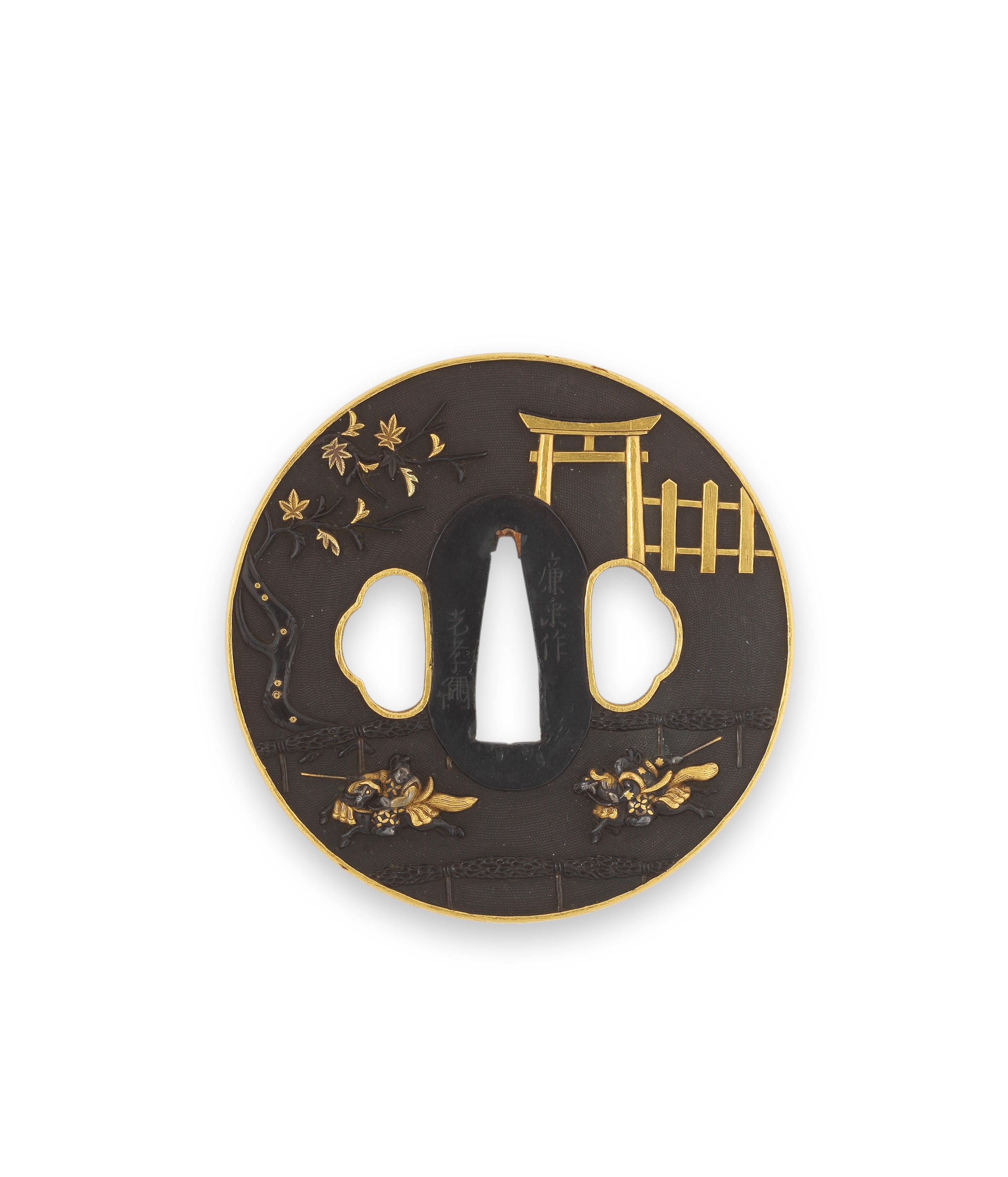 Artwork by Goto Renjo Mitsutomo, A tsuba, Made of gilt metal, relief