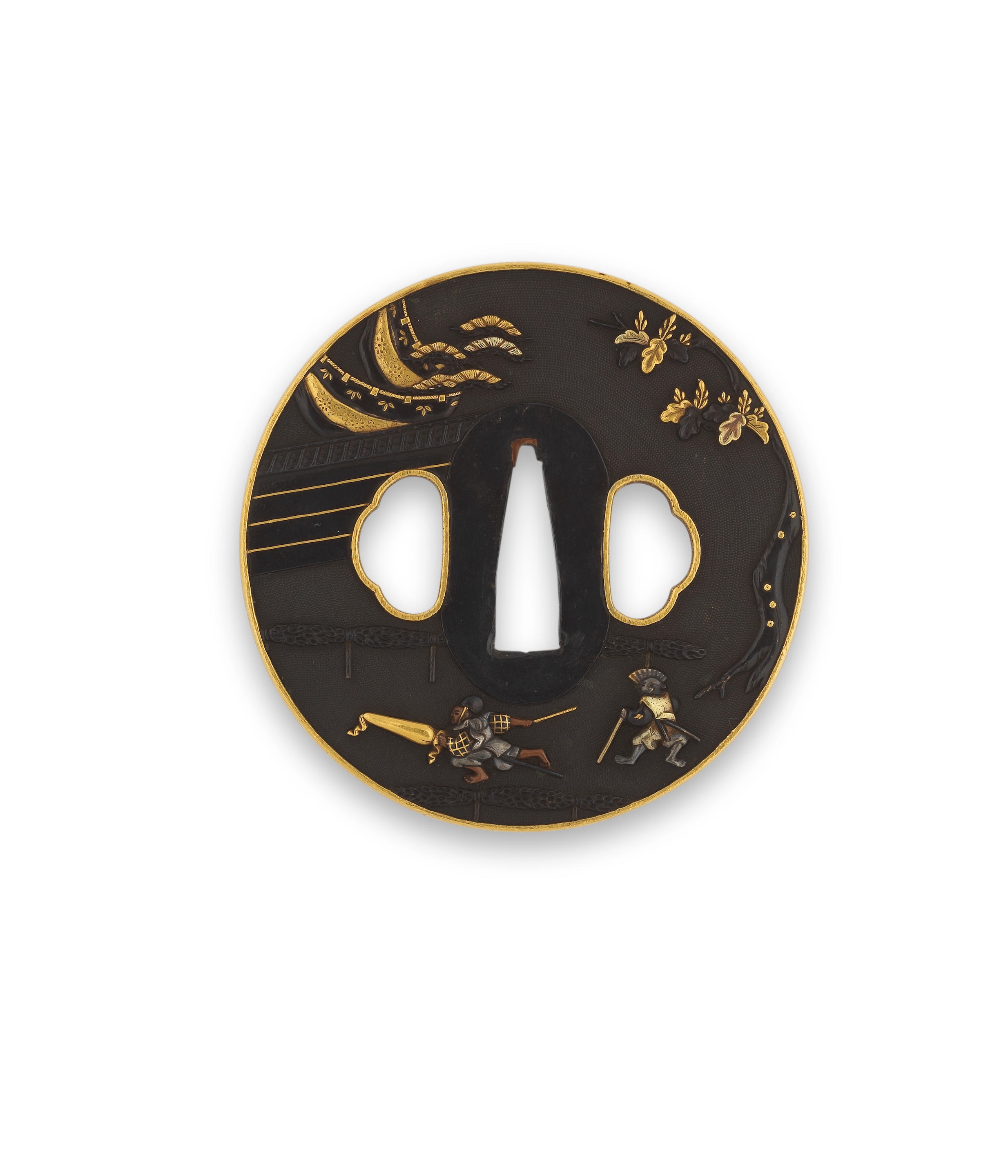 Artwork by Goto Renjo Mitsutomo, A tsuba, Made of gilt metal, relief