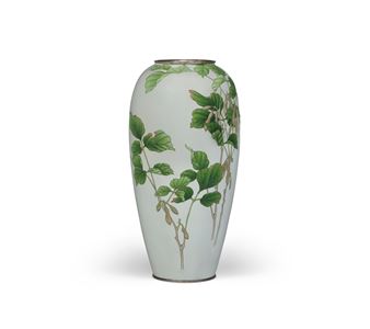 A Fine Moriage Cloisonné-Enamel Tall Ovoid Vase - Hattori Tadasaburō