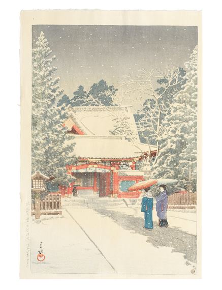 Shato no yuki, Hie Jinja (Snow at the Shrine, Hie Shrine) by Hasui Kawase, dated 1931