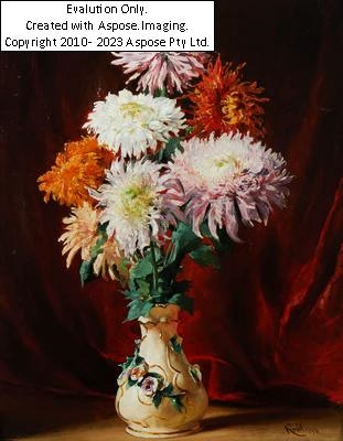 Artwork by Josef Král, (Planina 1859-1910) Dahlien in Vase, Made of Öl auf Leinwand