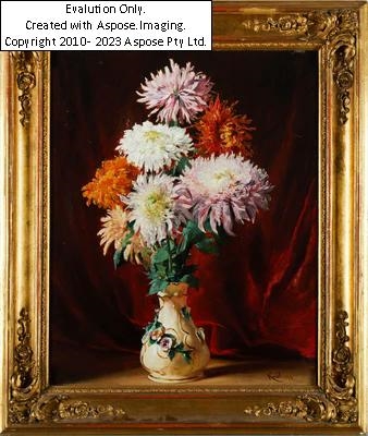 Artwork by Josef Král, (Planina 1859-1910) Dahlien in Vase, Made of Öl auf Leinwand