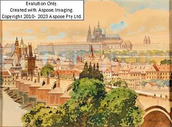 Blick zum Prager Hradschin über die Karlsbrücke - Karel Sulc