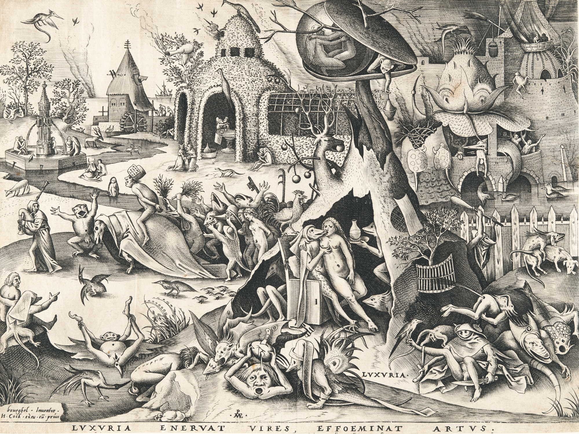 Artwork by Pieter Brueghel the Elder, Luxuria – Lust, Made of Engraving by Pieter van der Heyden on laid paper with an unidentifiable watermark (“Shield?”). (1558). 21.7 x 29 cm (full sheet