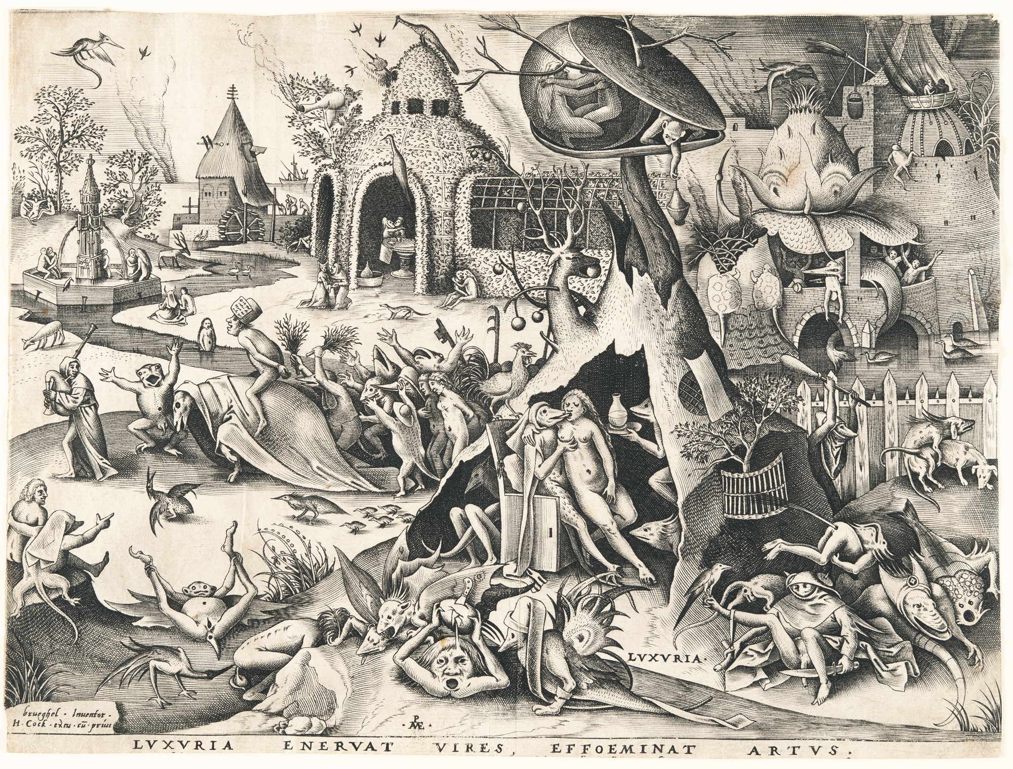 Artwork by Pieter Brueghel the Elder, Luxuria – Lust, Made of Engraving by Pieter van der Heyden on laid paper with an unidentifiable watermark (“Shield?”). (1558). 21.7 x 29 cm (full sheet