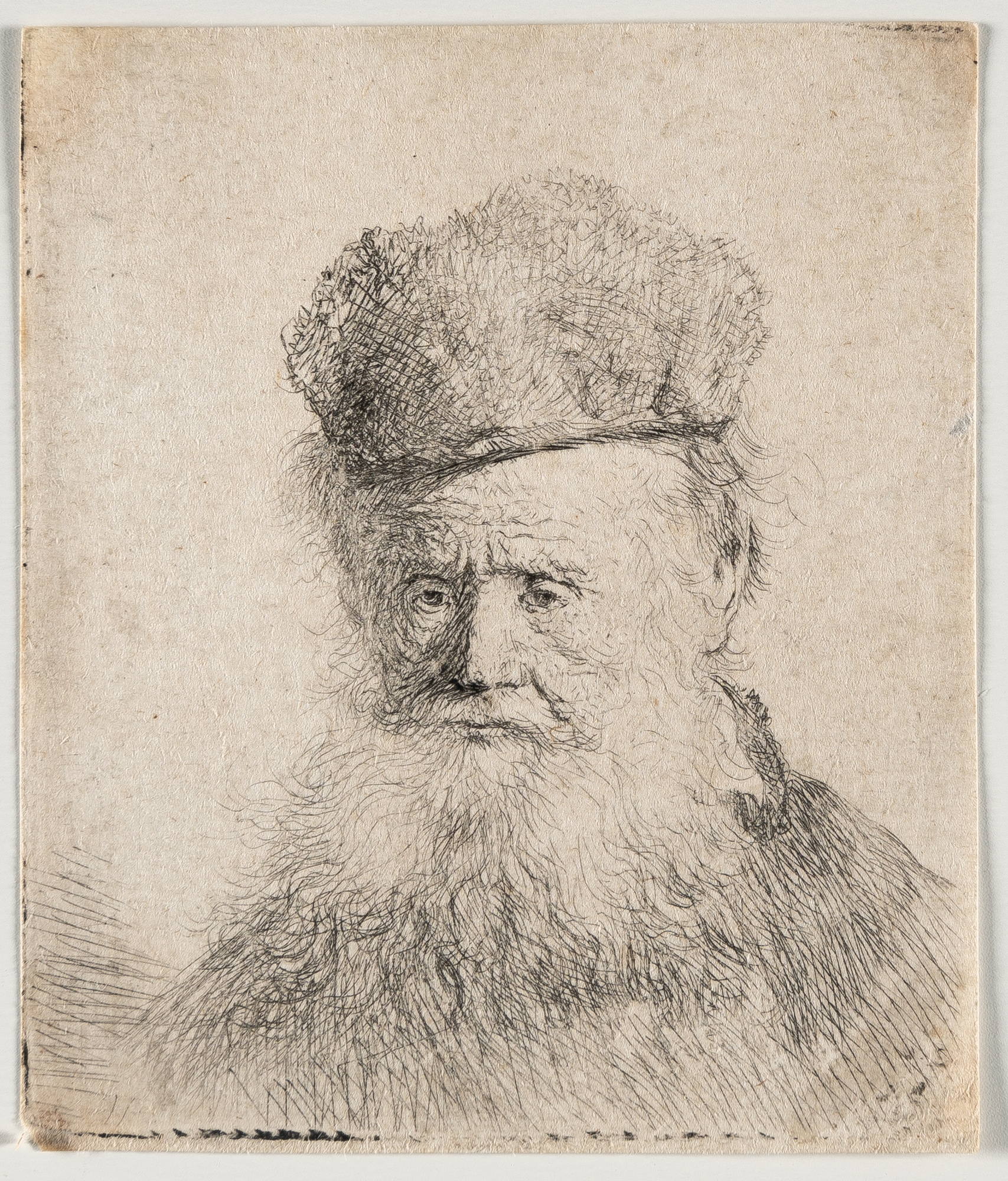 Rembrandt van Rijn | Bust of an old man with a fur cap and flowing ...