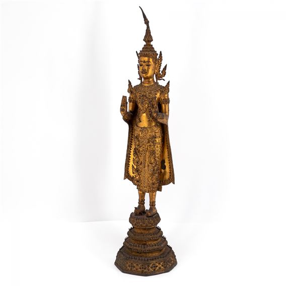 STANDING BRONZE BUDDAH IN RULERS' JEWELLERY by Thai School, 19th Century, 19th c.