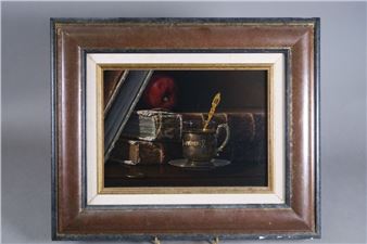 Gérard DUBOIS Nature morte à la tasse de thé et aux livres Peinture sur toile - Gérard DuBois