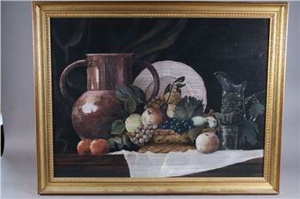 Nature morte à la cruche et à la corbeille de fruit du Caravage Huile sur  H - Gérard DuBois
