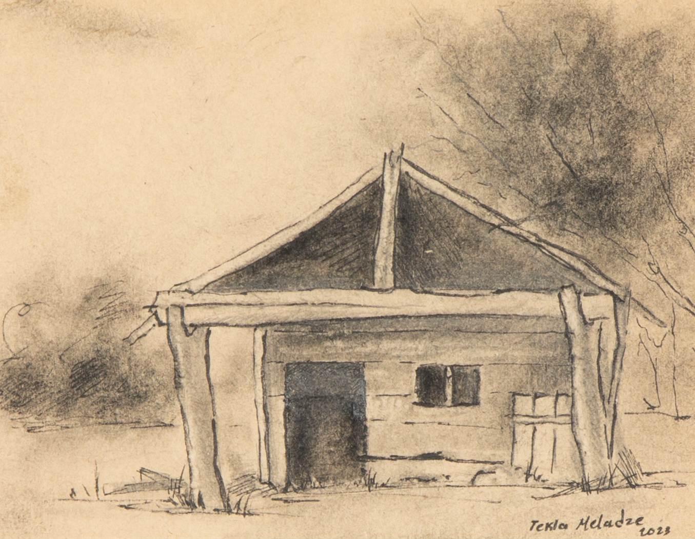 Artwork by Tekla Meladze, The Hut, Made of pencil on paper