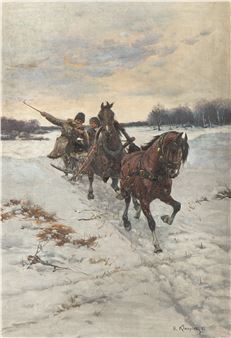 Sleigh Galloping through the Snow - Bohdan von Kleczyński