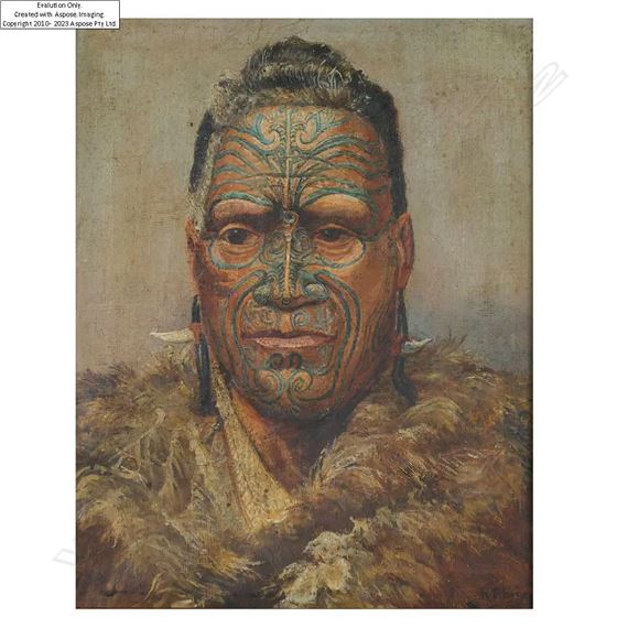 Robert Francis Vaughan Pheney (NZ 1867-c.1943) Portrait of Tāwhiao by Robert Francis, dated 1940