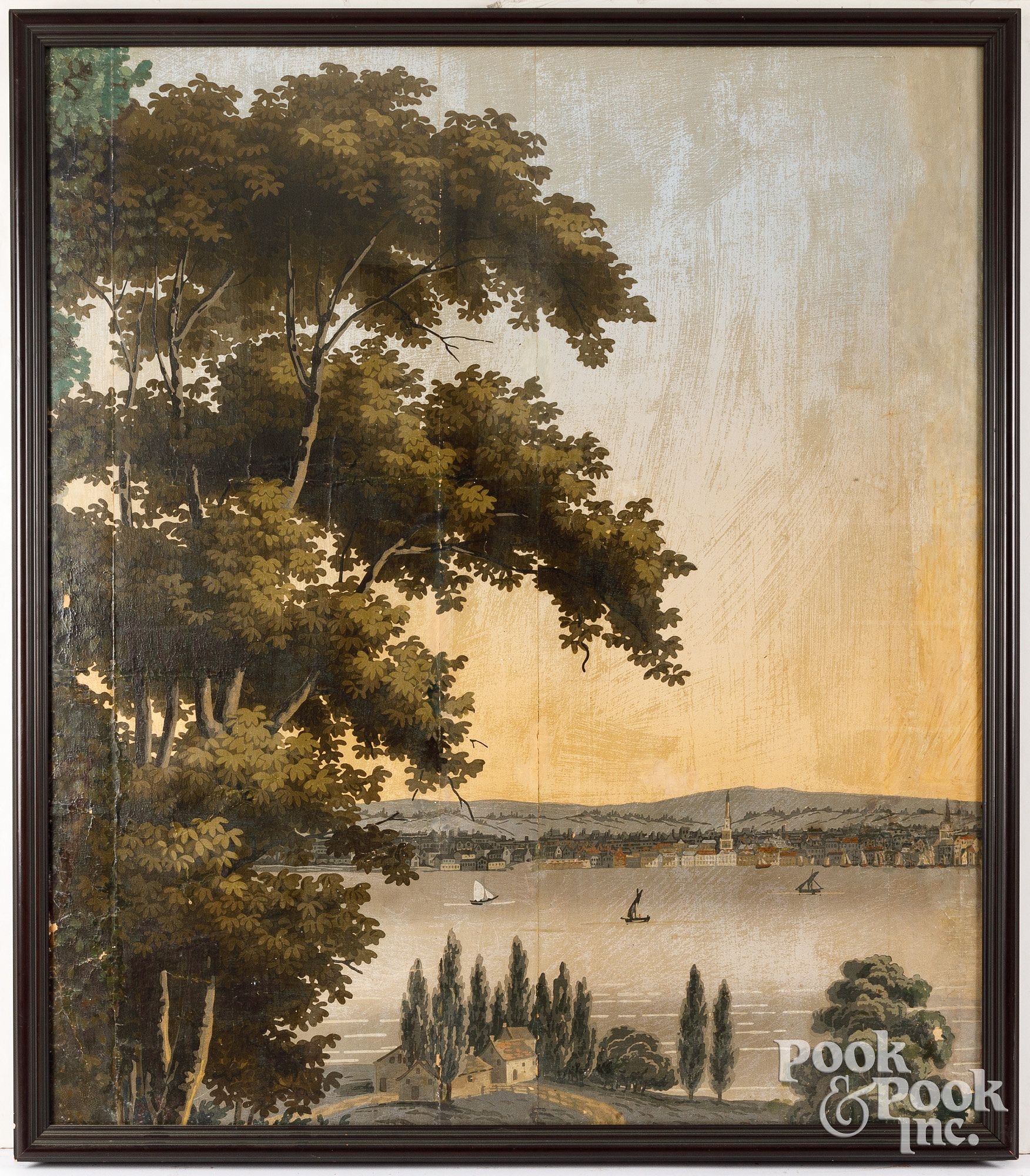 Artwork by Zuber et Cie, French Zuber et Cie wallpaper panel fragment of "View of New York Bay from New Jersey, Made of panel