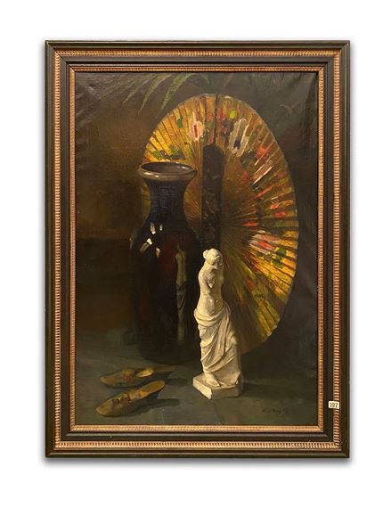 Ans van den Berg, A Still Life with a Japanese Fan and a Plaster Figure by Anna Carolina van den Berg