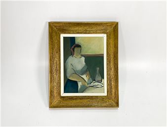 Un cuadro oleo sobre carton, motivo: Dama cocinando - Lopez Cortez