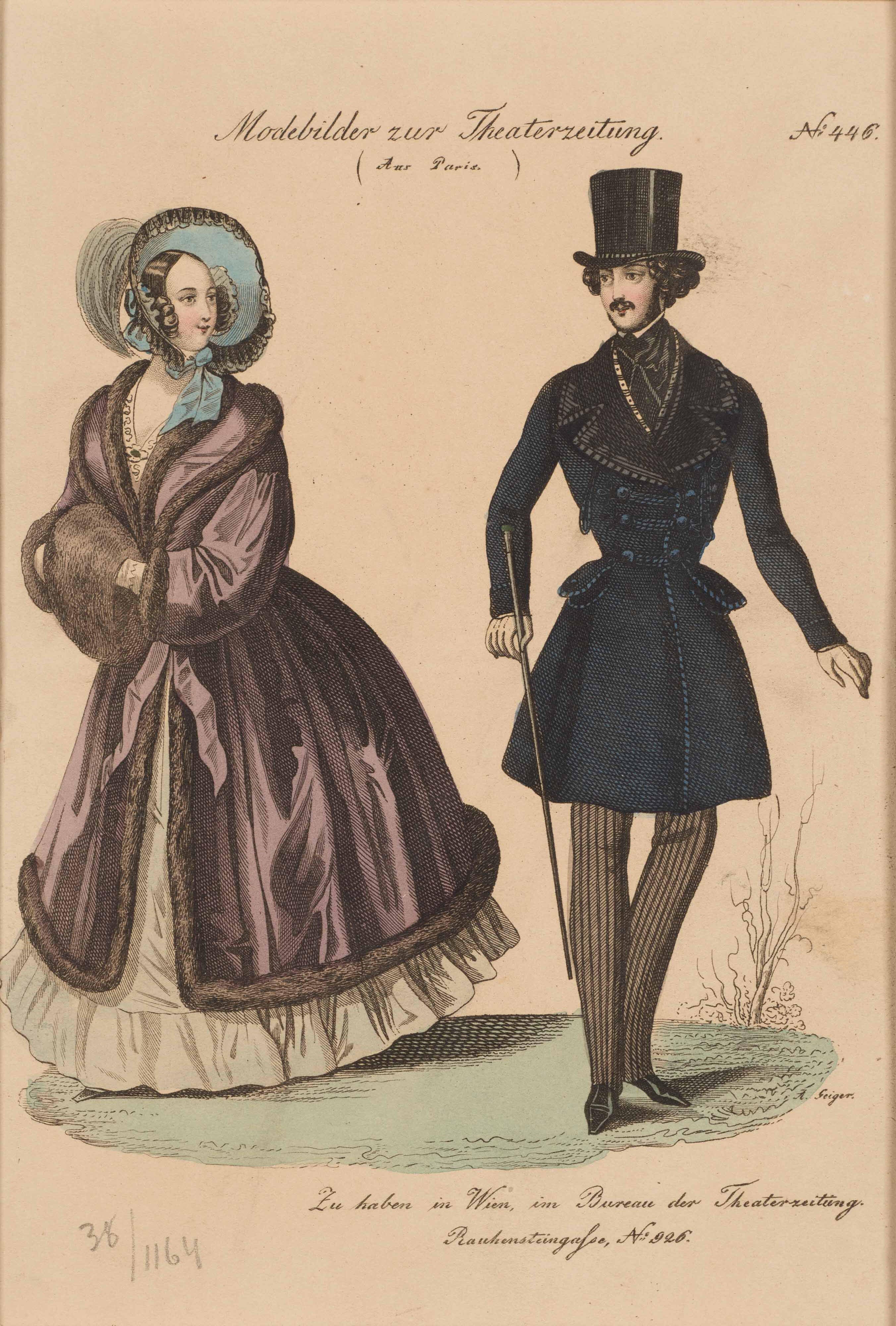 Artwork by Andreas Geiger, Fashion images for the Vienna Theatre Newspaper, Made of engraving, coloured