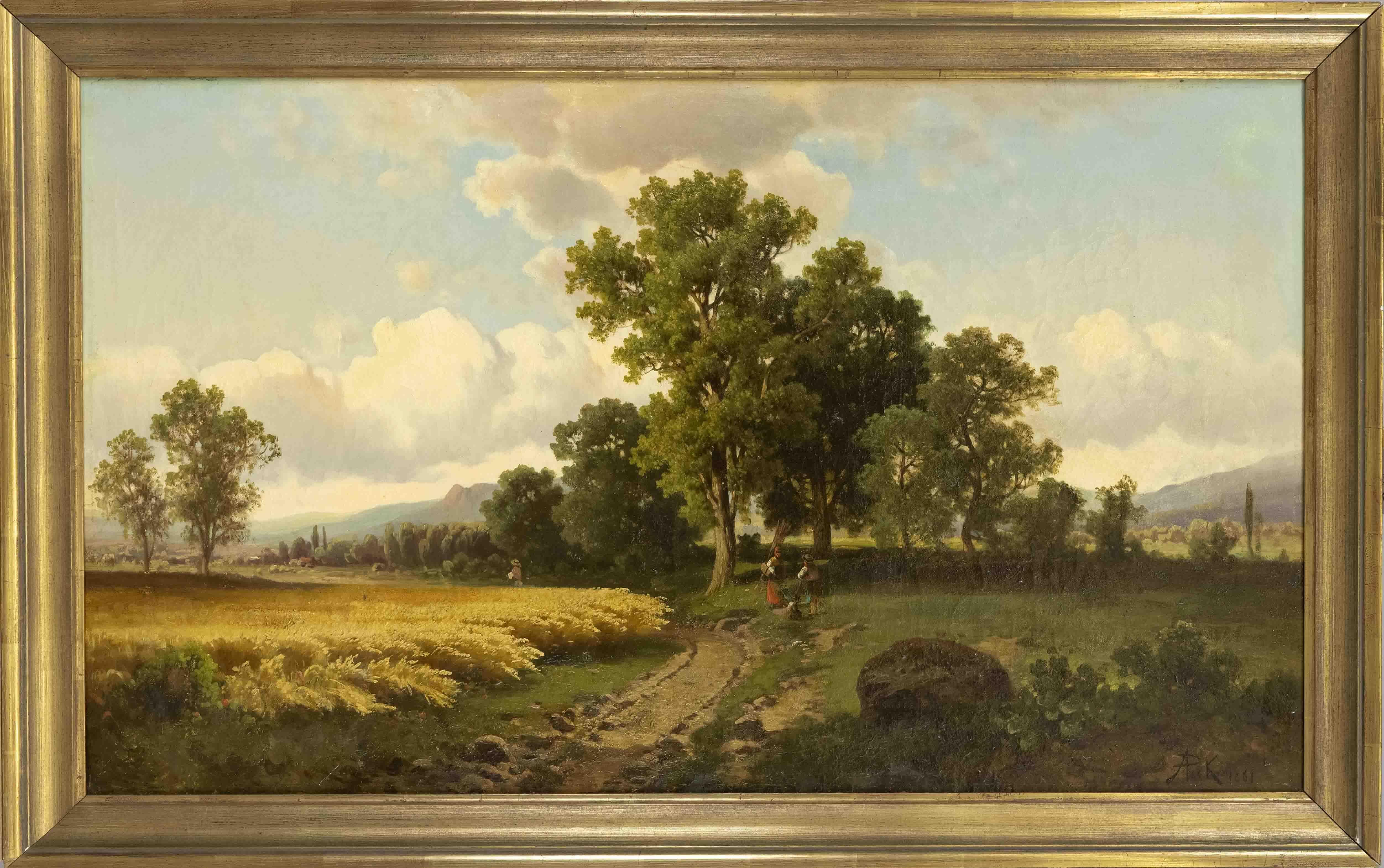 Anton Pick | Voralpenlandschaft mit Figurenstaffage (1881) | MutualArt