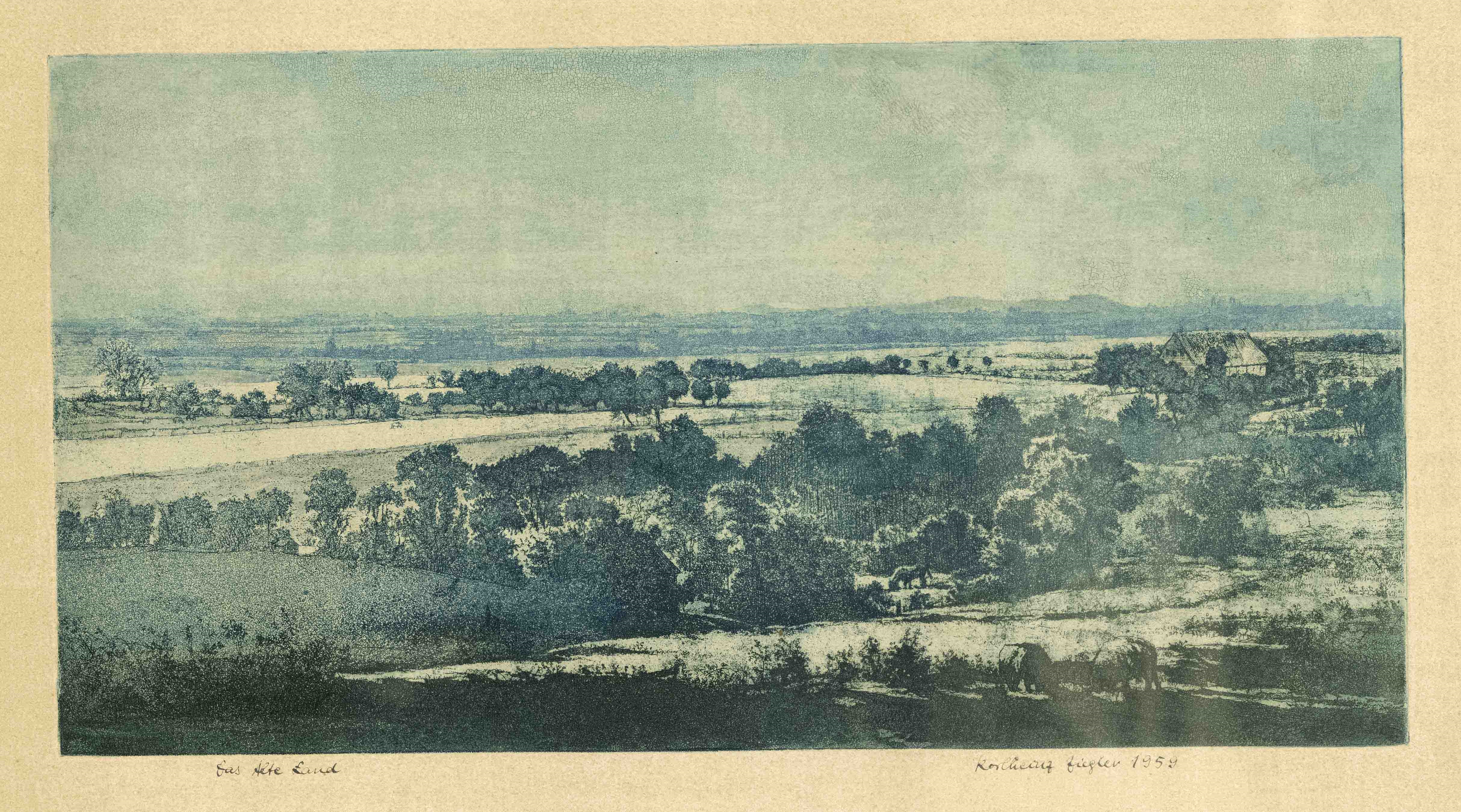 Artwork by Karlheinz Ziegler, “Das alte Land“, Made of aquatint etching