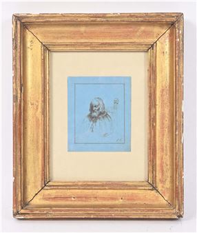 0 - Garches 1888) Portrait d'un homme barbu à la pèlerine Plume et encre... - Amaranthe Rouillet