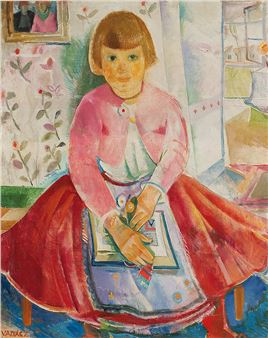 Mädchen in ungarischer Tracht Öl/Leinwand 90 x 72 cm signiert VADÁSZ SCHÄTZPREIS / ESTIMATE °€ 1200 - 2400 STARTPREIS / STARTING PRICE °€ 1200 ENDRE VADÁSZ (Szeged 1901 - 1944 Gödöllő) Girl in hungarian costume oil/canvas 90 x 72 cm signed VADÁSZ Der ungarische Künstler Endre Vadász studierte 1918 bis 1919 bei Ödön Heller an der freien Kunstschule Szegedin. Später studierte er bei Adolf Fényes und dann an der Hochschule für Bildende Künste in der Klasse von Oszkár Glatz. Weitere Lehrer waren Ist - Sándor Gál