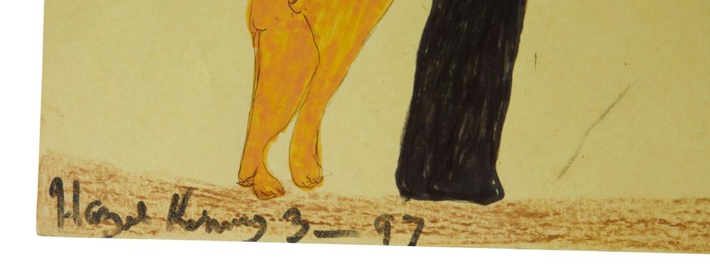 Artwork by Hazel Kinney, "Howling at the Moon, Made of marker and crayon on paper