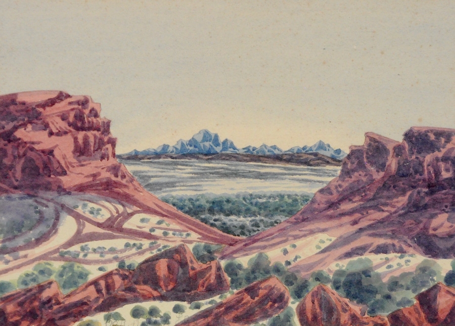 Artwork by Cordula Ebatarinja, View to Mount Giles, Made of Watercolour