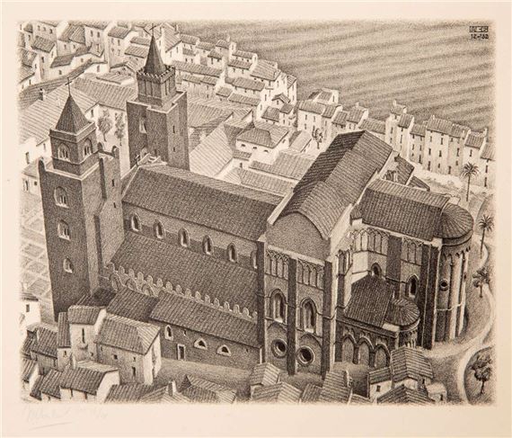Cathedral of Cefalú, Sicily'/'Kathedraal van Cefalú, Sicilië by Maurits Cornelis Escher