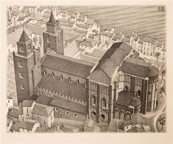 Cathedral of Cefalú, Sicily'/'Kathedraal van Cefalú, Sicilië by Maurits Cornelis Escher